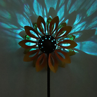 Tourniquet éolien cinétique solaire en métal en forme de tournesol orange, décor de jardin rotatif 3D, lumières LED multicolores, étanche