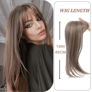 Postizo en capas de <span class=keywords><strong>rubio</strong></span> miel <span class=keywords><strong>claro</strong></span> de 18 pulgadas con flequillo Pelucas sintéticas Topper Base suiza con - Product Image 5