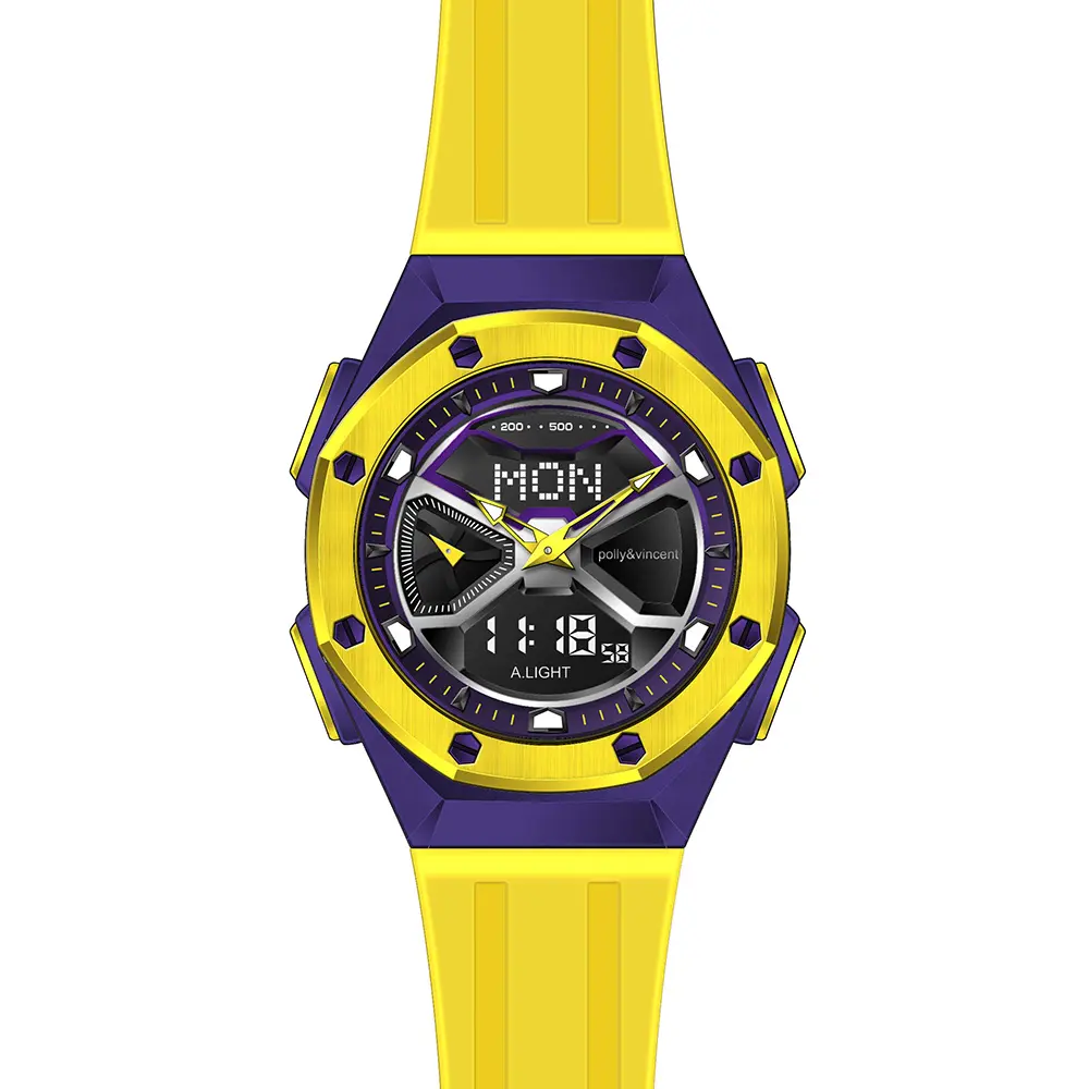 Luminous Dual Time Auto Date Watches Sport Rubber Digital And Quartz Men Watches