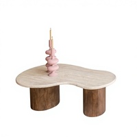 Table basse en marbre de pierre naturelle de forme spéciale avec cadre en bois réglable de style chinois ancien, design moderne, mobilier de salon