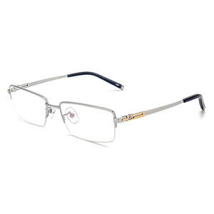 Monturas de gafas rectangulares de titanio para hombre, puente medio, lentes de resina, diseño semirremoless, número de pieza 5092 - Product Image 1