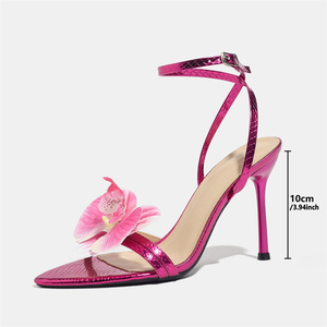 <span class=keywords><strong>Sandalias</strong></span> de Tacón Alto de 10 cm con Punta Puntiaguda en Color Rosa Intenso, de Piel Sintética con Estampado de Serpiente Metálica, Zapatos de Fiesta Sexys para Mujer - Product Image 5