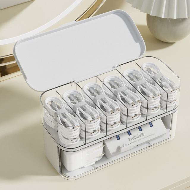 Data Cable Storage Box, Power Charging Cable Mobile Phone Organizer Winding Device Desktop Organizer Cable Storage