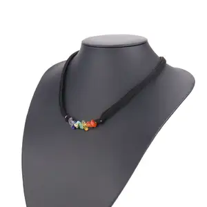 Natural 7 chakra crushed chip stone necklace Black Velvet Cord Necklace Crystal Gravel Necklaces for women
