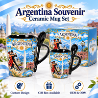 Mug en céramique souvenir d'Argentine avec cuillère intégrée, design paysage Andes, obélisque Tango, tasse à café en porcelaine, vente en gros
