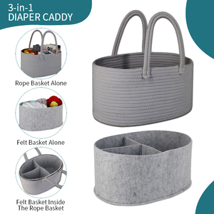 יוקרה קטן חיתול <span class=keywords><strong>caddy</strong></span> tote תיק מארגן כותנה גדול נוסף חבלים סל משתלה סל החלפת שולחן חיתול תינוק שולחן אחסון - Product Image 2