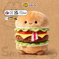 Boneka Hamburger Kustom Bahan Kain Aman Tidak Beracun Bersertifikat CE UKCA Boneka Makanan Isi Dakron Dengan Hiasan Pita