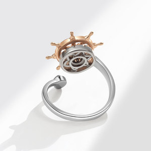Anillo giratorio de dos tonos a la moda, anillo antiestrés de cobre chapado en oro rosa, estilo punk, joyería con brújula de timón pirata - Product Image 4
