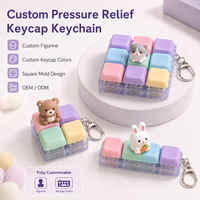 Porte-clés mécanique anti-stress 3x3 en PVC, motif animal, style pastel, personnalisable OEM, jouet clicker pour clavier, idéal comme cadeau