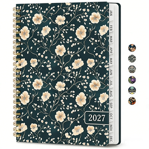 Agenda scolaire 2027, design floral, reliure spirale, juillet 2027 à juin 2028, avec mise en page mensuelle et espace pour notes - Product Image 2
