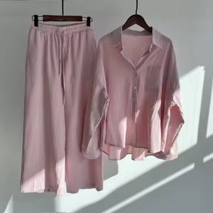 Completo da <span class=keywords><strong>Donna</strong></span> Retrò Due Pezzi con <span class=keywords><strong>Camicia</strong></span> Oversize in Cotone e <span class=keywords><strong>Lino</strong></span> e Pantaloni a Vita Alta - Product Image 4