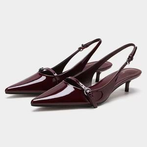 Ladies Lace-up High Stiletto Heels Black Patent Leather Sandals Waterproof Pointed Toe Buckle Summer Autumn Wedding Shoes Spring - Product Image 2