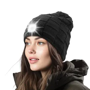 Yeni açık şapkalar led aydınlatma örgü şapka şarj edilebilir çıkarılabilir yıkama ve polar sıcak rüzgar geçirmez yün şapka
