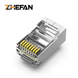 ZHEFAN كابل معدني إيثرنت شبكة Rj45 المكونات Cat5e Rj45 Cat6 Stp تمر عبر قابس موصل Ez Rj45