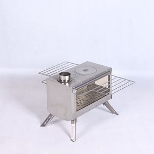 Portable Stainless Steel Wood <b>Stove</b> With Grill And Chimney Outdoor Camping <b>Stove</b> 36x28x27cm For 5 Or More People - Product Image 2