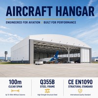 Hangar pour avions privés, structure en acier, bâtiment aéronautique, stockage d'avions, installation aéroportuaire, conception sans colonnes