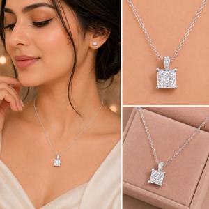 Collar con Colgante de Diamante Corte Princesa Cuadrado en Oro Amarillo de 18K, Cadena Delicada, Minimalista, con Dije Solitario, Joyería Fina, Regalo para Mujer - Product Image 3