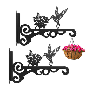 Mangeoire à oiseaux en forme de lanterne à vent, porte-plante mural en métal de 10 pouces, motif oiseau, crochet antirouille pour intérieur et extérieur - Product Image 1