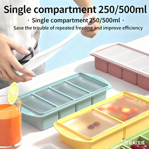 Moule à glace en <span class=keywords><strong>silicone</strong></span> 4 compartiments plateau de congélation avec <span class=keywords><strong>couvercle</strong></span> pour le stockage de la sauce à soupe sans BPA cuisine récipient de conservation des aliments maison - Product Image 5