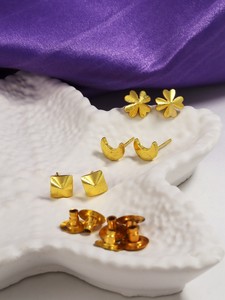 Juego de Accesorios de Moda de Diseño Chapados en Oro de 24 Quilates para Pendientes, Paquete de 3, Trébol, Cuadrado, Creciente, Minimalistas, para Uso Diario - Product Image 6