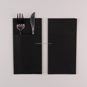 <span class=keywords><strong>Tovaglioli</strong></span> in <span class=keywords><strong>Carta</strong></span> Airlaid Nera con Logo Personalizzato, Effetto Lino, con Tasca Porta Posate per Ristoranti, Matrimoni, Feste ed Eventi - Product Image 4