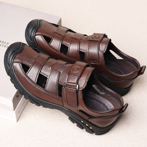 Men's Leather Cross Strap Sandals Breathable Hollow Out Soft Sole Slip On Driving Shoes Black Brown 9016 - Product Image 4