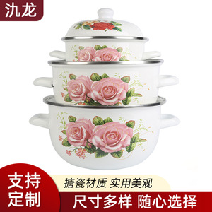 Jilong Enamel <b>Pot</b> Lid With Rose Pattern Heat Resistant For <b>Soup</b> <b>Pot</b> 5L Above - Product Image 5