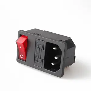 AC-01 AC Power Socket With Red Rocker Switch 3pin And Fuse 15A 250V 3 in 1