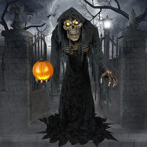 Fantasma Mietitore Elettrico con Falce Oggetto di Scena per Interni ed Esterni Ornamento <span class=keywords><strong>Horror</strong></span> Zombie Animato Animatronic di Halloween Scheletro Zucca Luminosa - Product Image 2