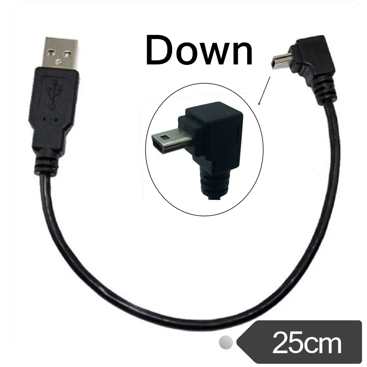 Mini câble USB 2.0 à Angle droit/gauche, cordon de raccordement vers le bas et à Angle droit