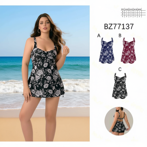 HDJ Plus Size One Piece Swimsuit Floral Print Tummy Control Skirt Bottom Women's Beachwear BZ77137 - Product Image 5