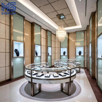 Vitrine de Luxe pour Bijouterie en Acier Inoxydable Doré avec Éclairage LED, Comptoir Îlot en Verre pour Colliers et Bagues, Personnalisable pour Boutiques de Détail