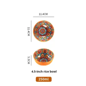 ชุดชามเซรามิกสไตล์โบฮีเมียน ชามข้าว ก๋วยเตี๋ยว ซุป แบบใช้แล้วทิ้ง สำหรับใช้ในครัวเรือน พร้อมหูจับสองข้าง คุณภาพสูง - Product Image 6