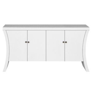 4-Door Credenza With Wooden Arc Legs Bronze Clasps <b>White</b> <b>Storage</b> <b>Cabinet</b> For Living Room Home Decor - Product Image 5