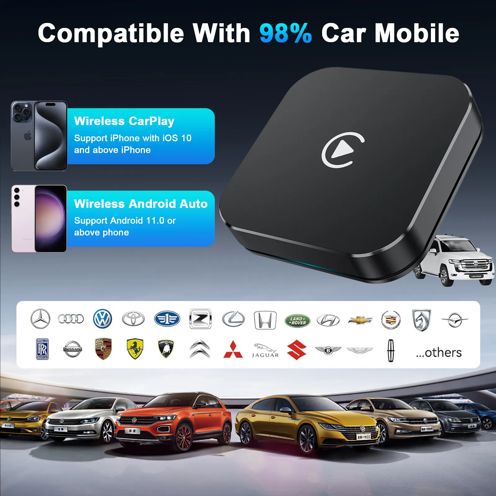 新しいCarplayAIボックスプラグワイヤレスCarplayワイヤレスAndroid Auto for Audi Benz Mazda Toyota for Netflix Youtube GPS