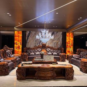 Royal Style European Modern Luxury PU Leather Sectional <b>Sofa</b> <b>Set</b> Customized High-Back Hand-Carved Premium Living Room Furniture - Product Image 3
