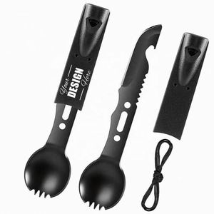 Custom Multi-Functional Camping Spork Set Stainless Steel Spoon, Fork, Bottle Opener & Whistle for Hiking & <b>Backpacking</b> - Product Image 1