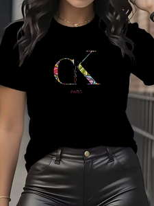 T-shirt tendance pour femme, col rond, manches courtes, imprimé lettres de dessin animé mignon, marque de luxe estivale, style Y2K - Product Image 6