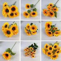 QSLH-V155 Vente en gros de tournesols artificiels, bouquet de tournesols en soie, tournesols jaunes, fleurs artificielles pour la décoration de la maison