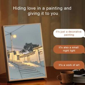 Ins Deco Wall Art Light Painting Picture Night Light USB Powered Dimming Wooden Picture Frame <strong>LED</strong> Rechargeable Lights Painting - Product Image 4