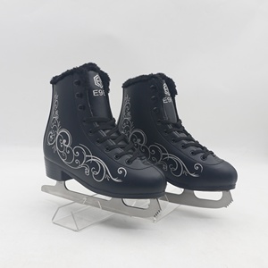 Patins à <span class=keywords><strong>glace</strong></span> en cuir confortable <span class=keywords><strong>noir</strong></span> pour femmes et filles avec lame en acier au carbone haute ténacité et nœud papillon - Product Image 1