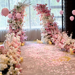 Fleurs artificielles en soie rose pour décoration de cérémonie de mariage, fausses hortensias, dendrobiums, roses, lys, <span class=keywords><strong>palette</strong></span> de rose douce - Product Image 1