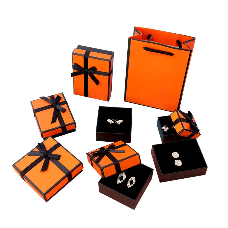 Caja Simple de joyería naranja, caja de papel con forma de gota de oreja y pendientes, embalaje de regalo pequeño, venta al por mayor