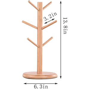 Glass Cup Rack Holder <strong>Wood</strong> Cup Stand Cup Organizer Bamboo <strong>Mug</strong> <strong>Tree</strong> - Product Image 3