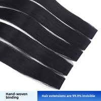 Extensions de cheveux naturels brésiliens Remy, mini-mèches longues et lisses, invisibles, nouées à la main, double trame, effet volumineux