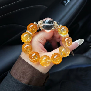 Bracciale con perle rotonde di citrino giallo portafortuna da 14 mm, di grandi dimensioni, per attirare la ricchezza, confezionato singolarmente, stile Homebody. - Product Image 2