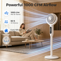 Ventilateur sur pied 2-en-1 avec télécommande et lumière LED, convertible bureau/sol, alimenté par batterie pour maison, bureau, chambre, camping-car
