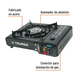 Estufa de Gas Portátil Metálica Truper de 1 Quemador con Encendido Electrónico para Acampar al Aire Libre, Viajes y Picnics - Product Image 3