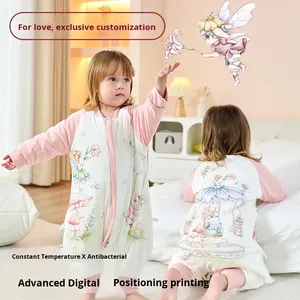 Sac de couchage/combinaison matelassé en coton imprimé 60g pour enfants, à <span class=keywords><strong>jambes</strong></span> séparées, en fibre thermostique, <span class=keywords><strong>avec</strong></span> fermeture éclair métallique YKK, épaissi pour le printemps, pour bébé, ODM - Product Image 1