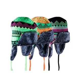 Ushanka Eskimo 폭격기 러시아어를 위한 Earflap 덮개를 가진 기병 Trapper 비행가 모자 견면 벨벳 가짜 모피, 페루 눈 스키 모자 모자 모자